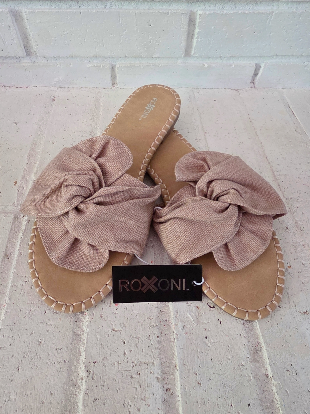 Roxoni - Beige Knot Slide Sandals